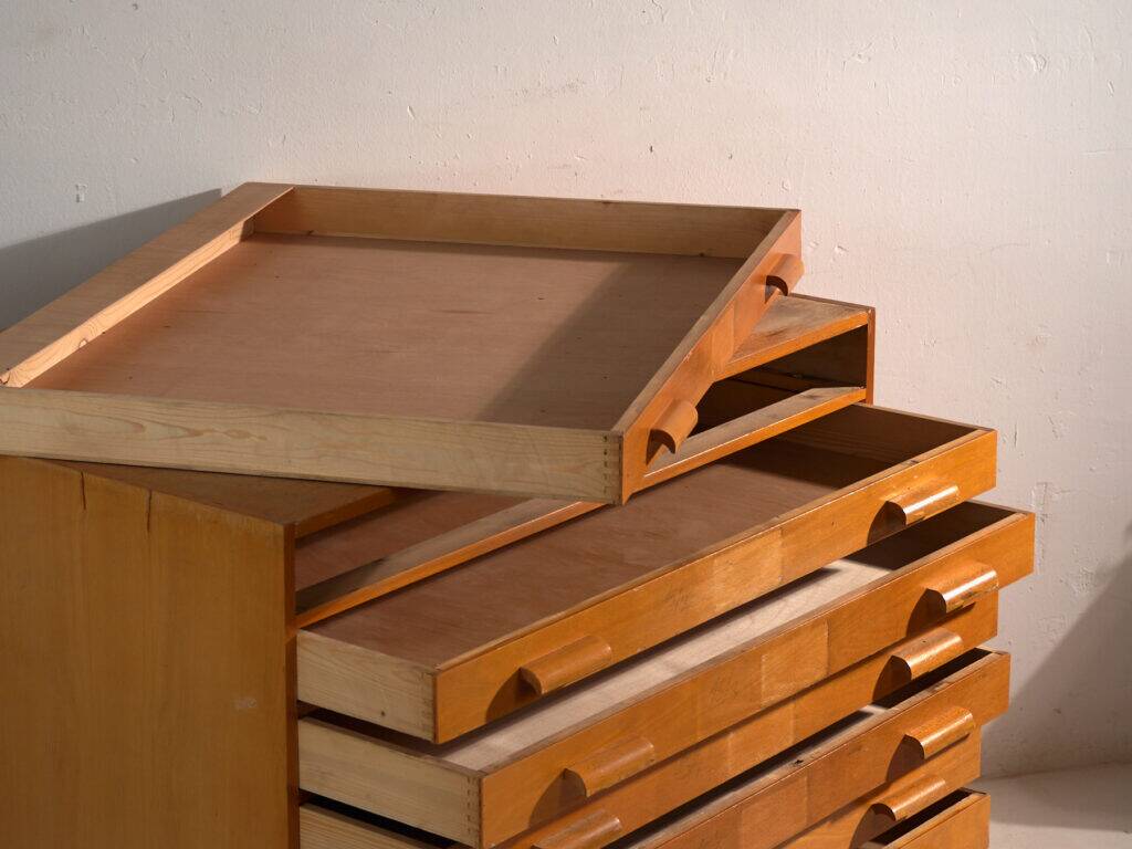 Antique plan cabinet in beech wood – Central Europe, circa 1960