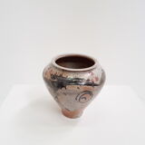 Zoomorphic decoration signed ceramic vase