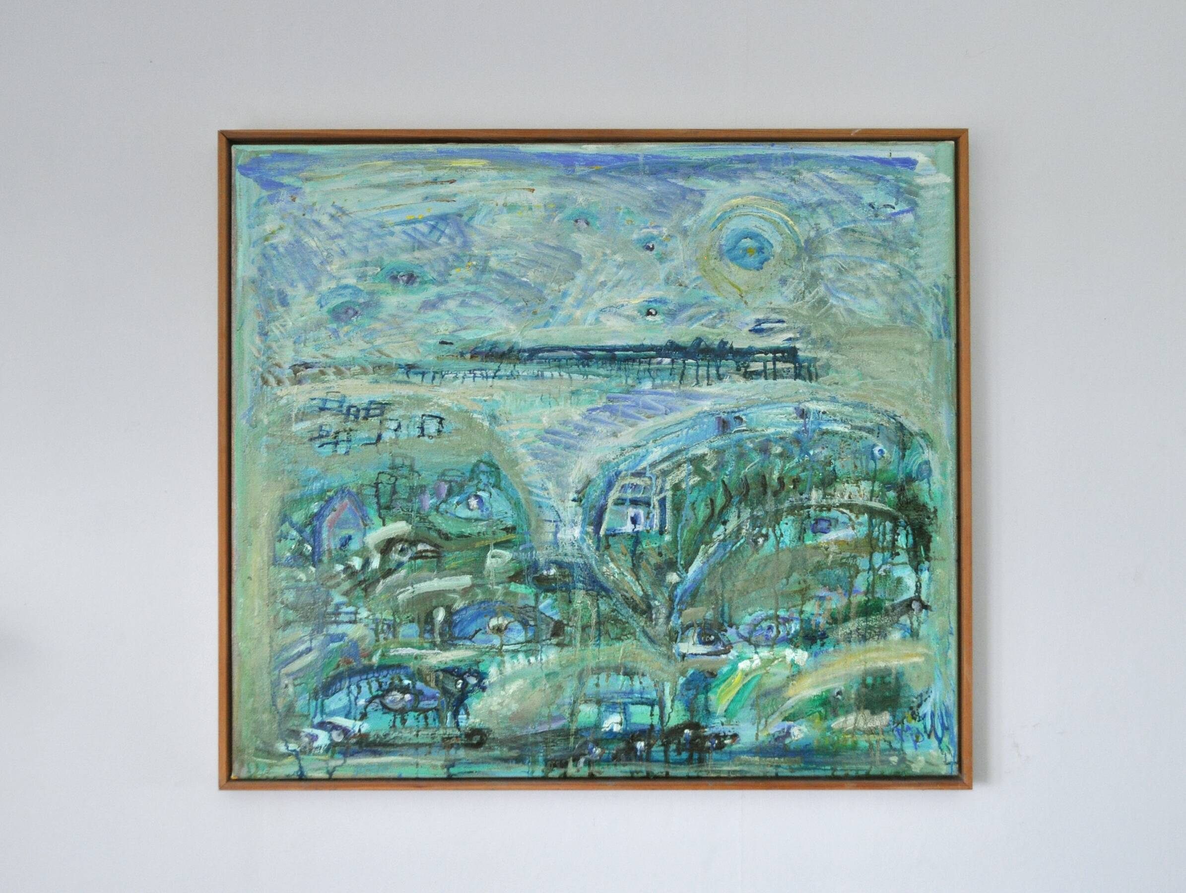 Abstract impressionism painting - Turquois Town with Animals