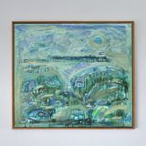 Abstract impressionism painting - Turquois Town with Animals