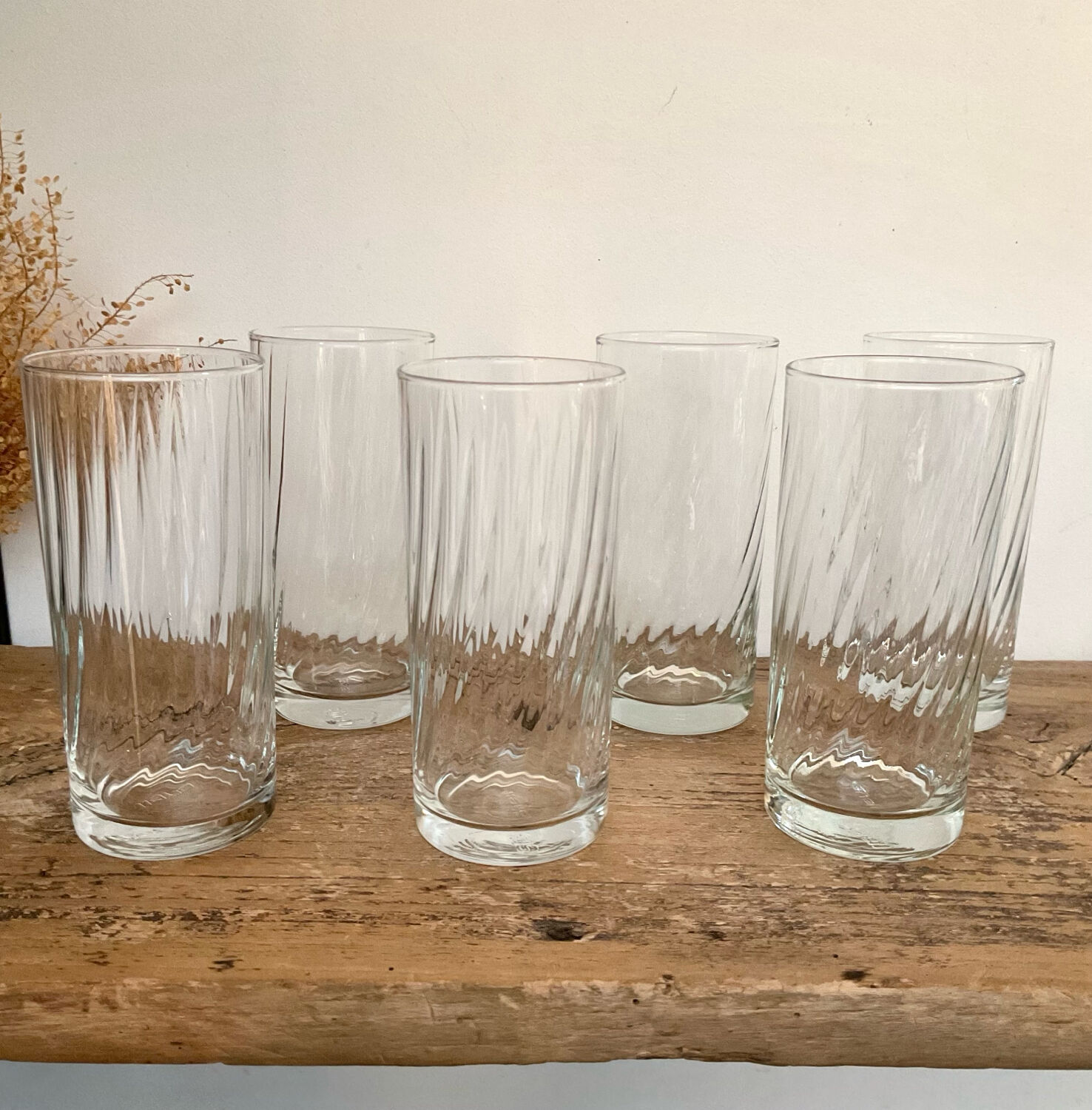 6 vintage twisted glasses