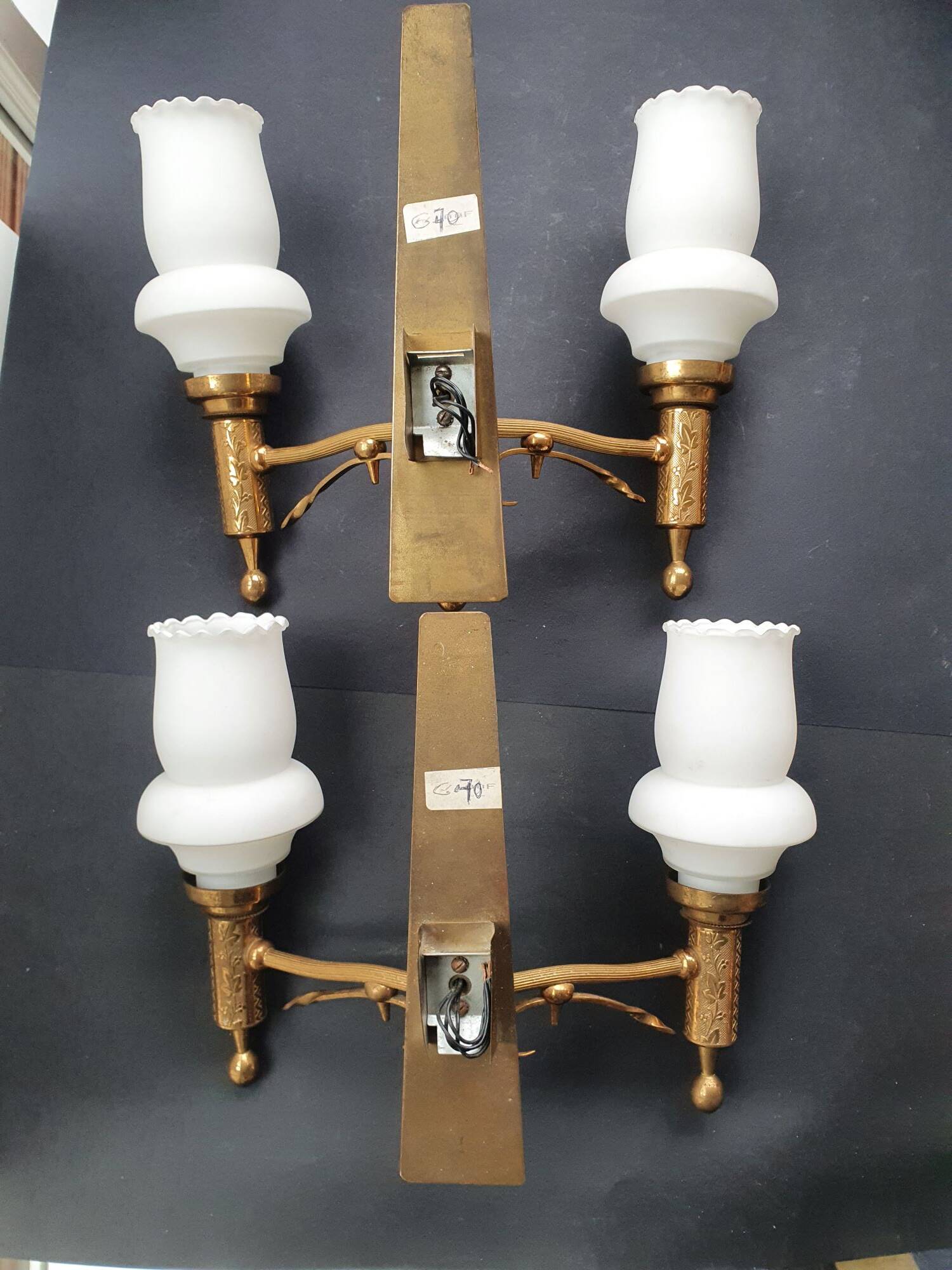 Pair of antique gold wall sconces