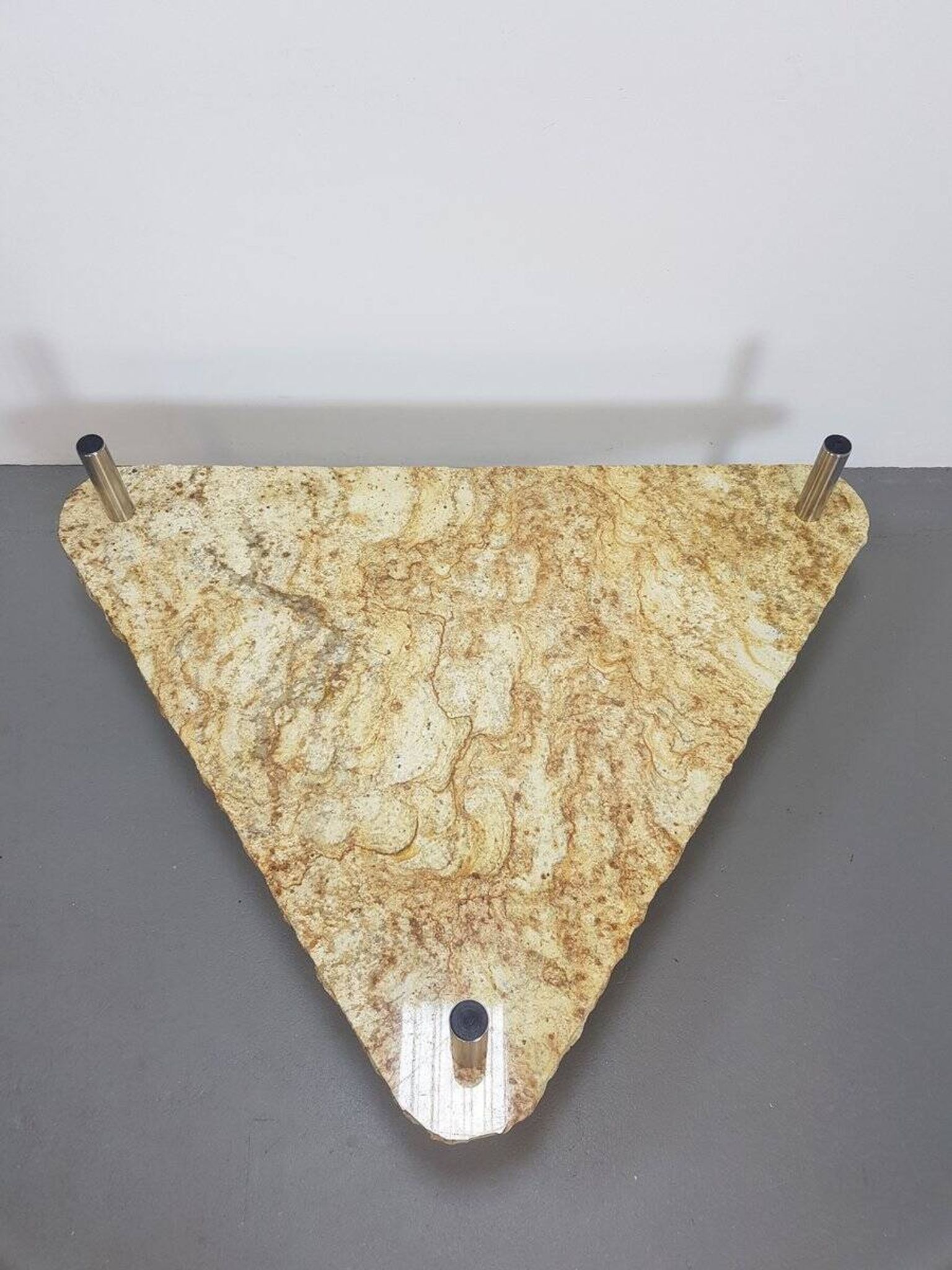 Brutalist Triangle Coffee Table in Marble and Stainless Steel, 1970s