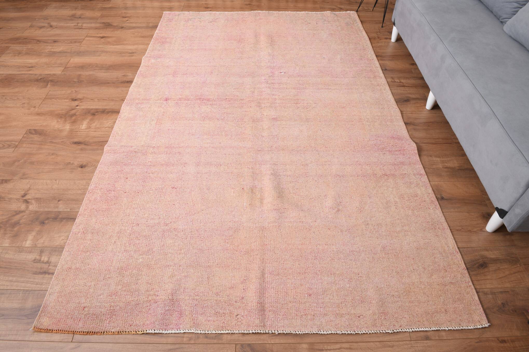 Tapis Anatolien Vintage Fait Main en Laine,Tons Rose Poudré & Beige 265x166