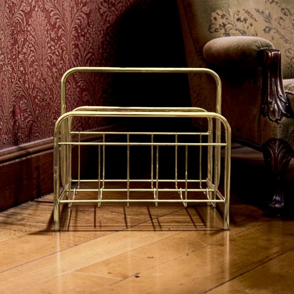 Vintage gold metal magazine rack – minimalist design – 1970s