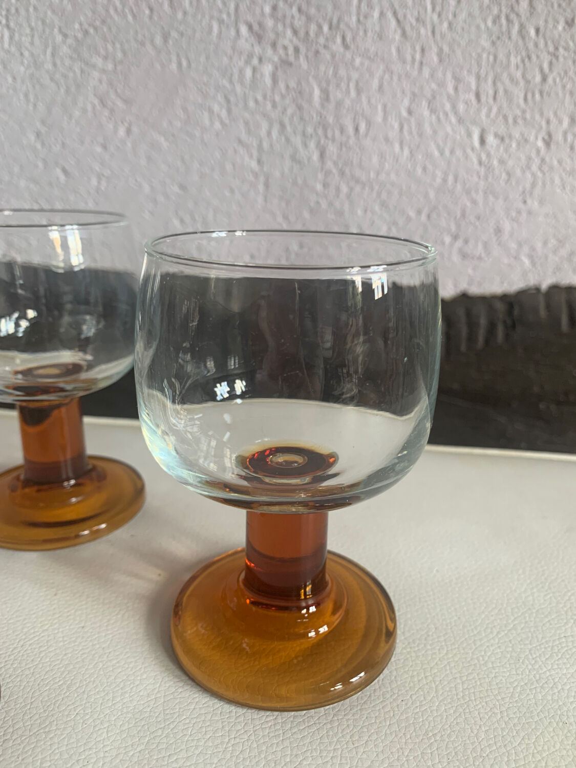 Set stemmed glasses - amber - 70s