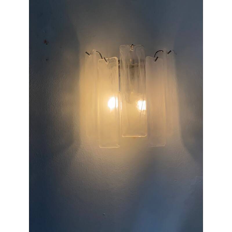 Venied-White Alabastro Strips “Listelli” Murano Glass Wall Sconce