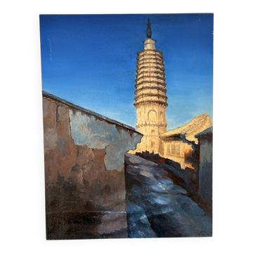Tableau Peinture Asiatique Temple Jueshan Chinois Mythe Wukong