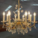 Vintage crystal brass chandelier by Palme & Walter, 1970s