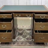 Late 19th century English mahogany desk with pedestals and leather top