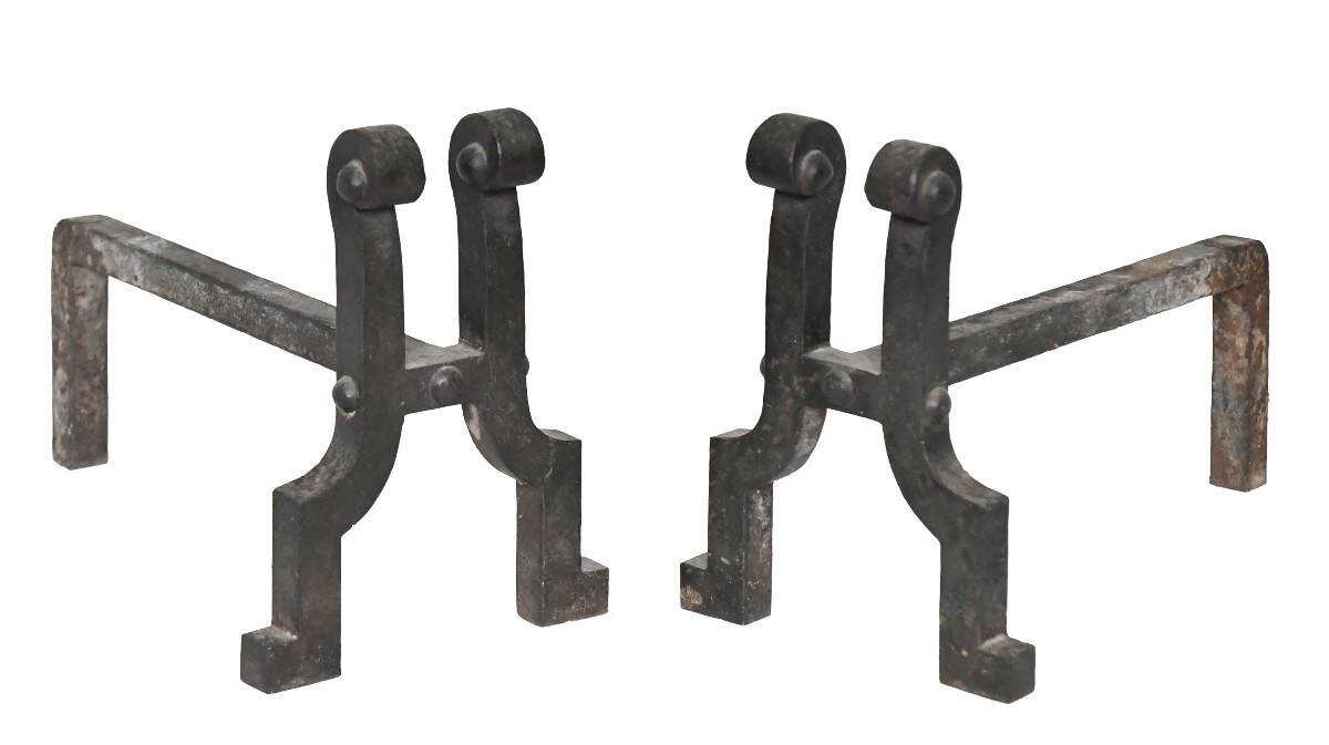 Pair of wrought iron fire dogs