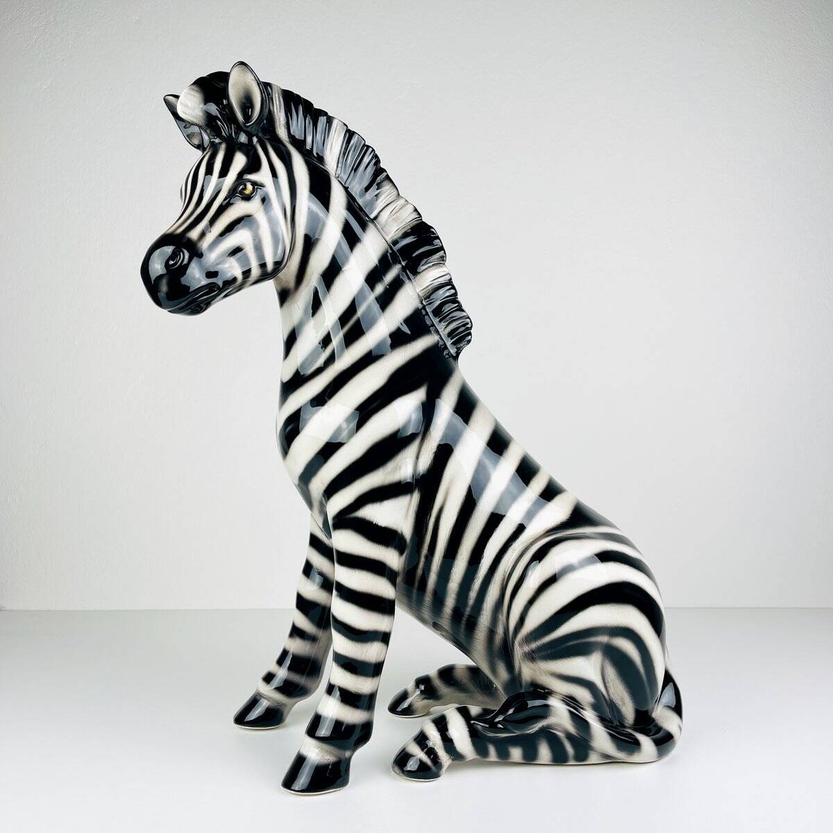 Large ceramic zebra sculpture from Bassano, Italy, 2000s.