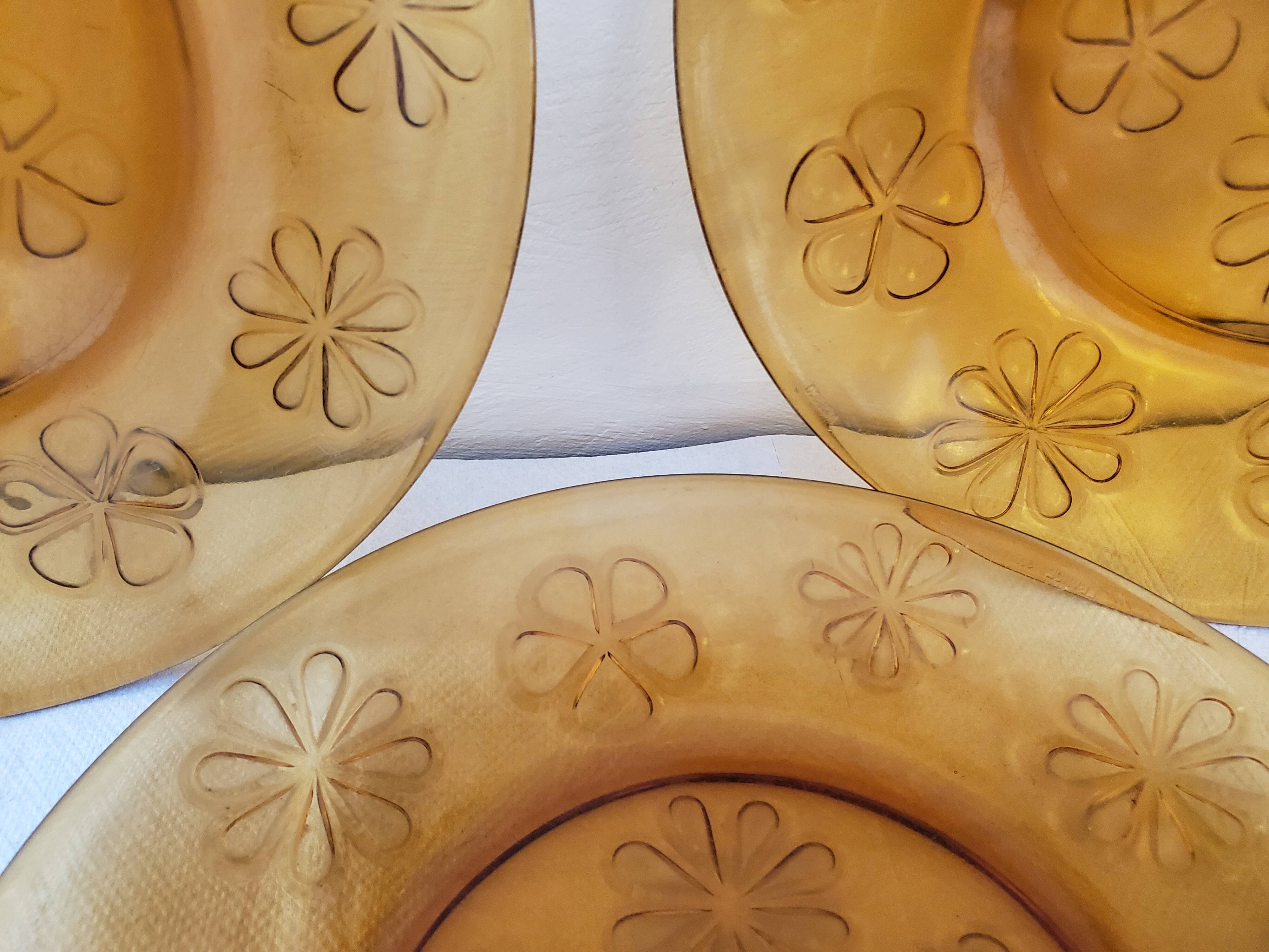 4 flat plates amber glass 70's