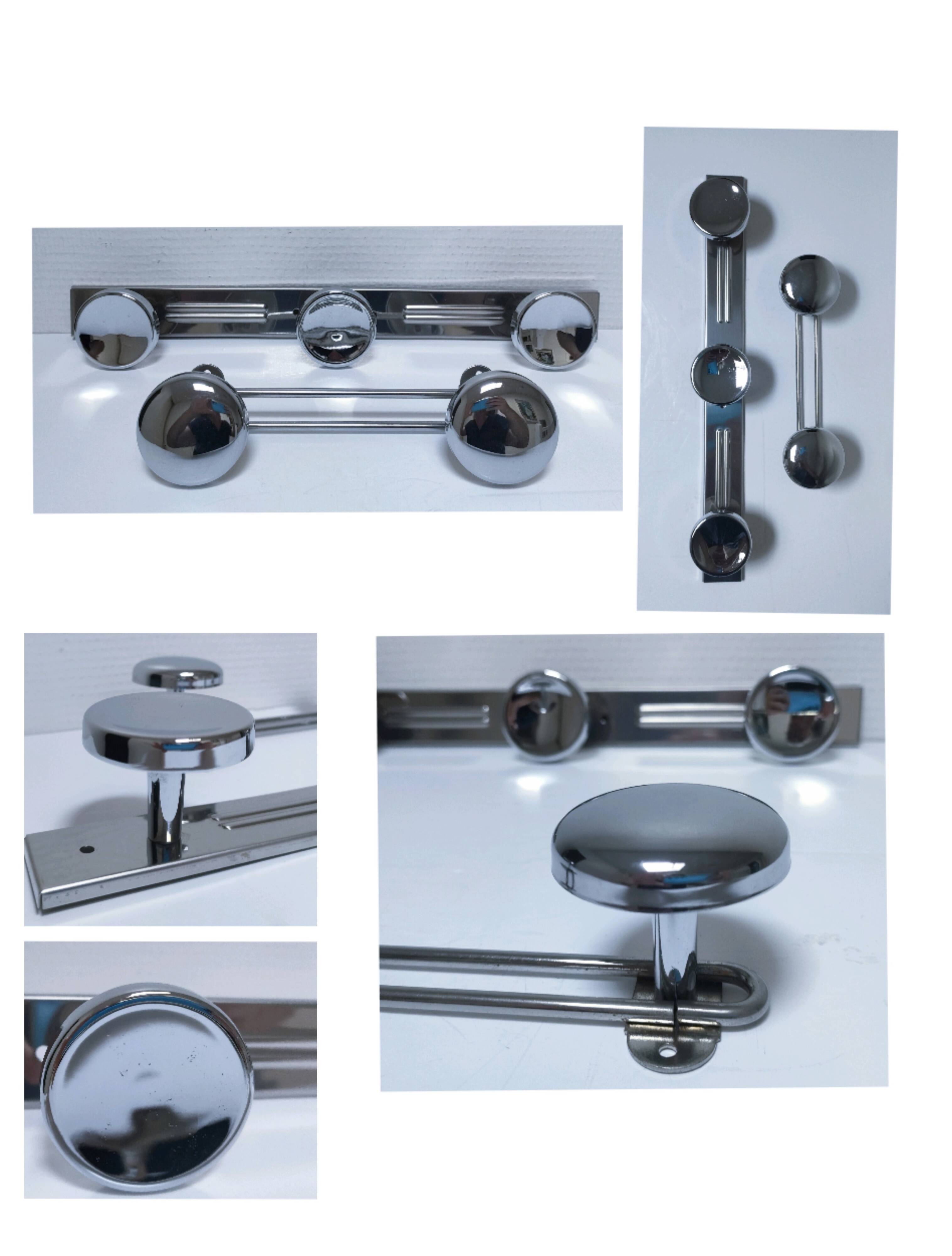 two vintage chrome metal coat hooks