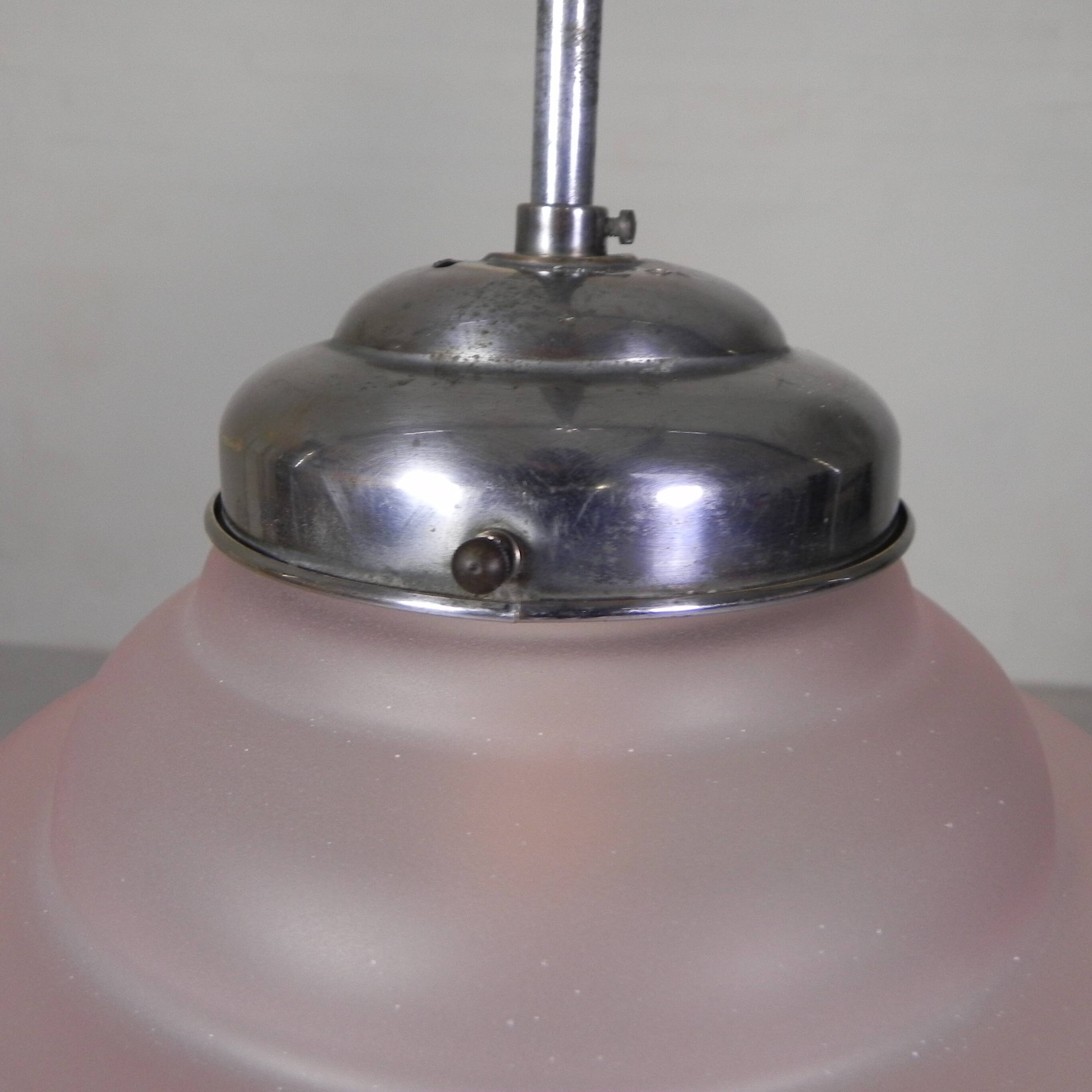 Art Deco pendant lamp with pink glass shade, 1930s