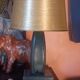 Vintage leather desk lamp with saddle stitching from the 1960s.