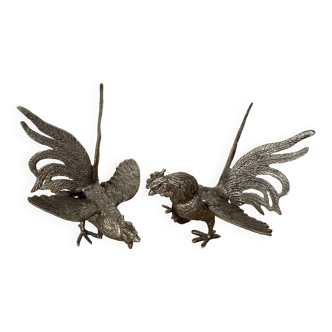 Pair of silver-plated roosters