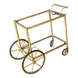 Chariot de bar, desserte en laiton et verre fumé, 1960