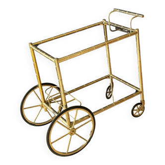 Bar cart, serving trolley in brass and smoked glass, 1960
