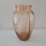"opalescent hobnail peach-pink vase"