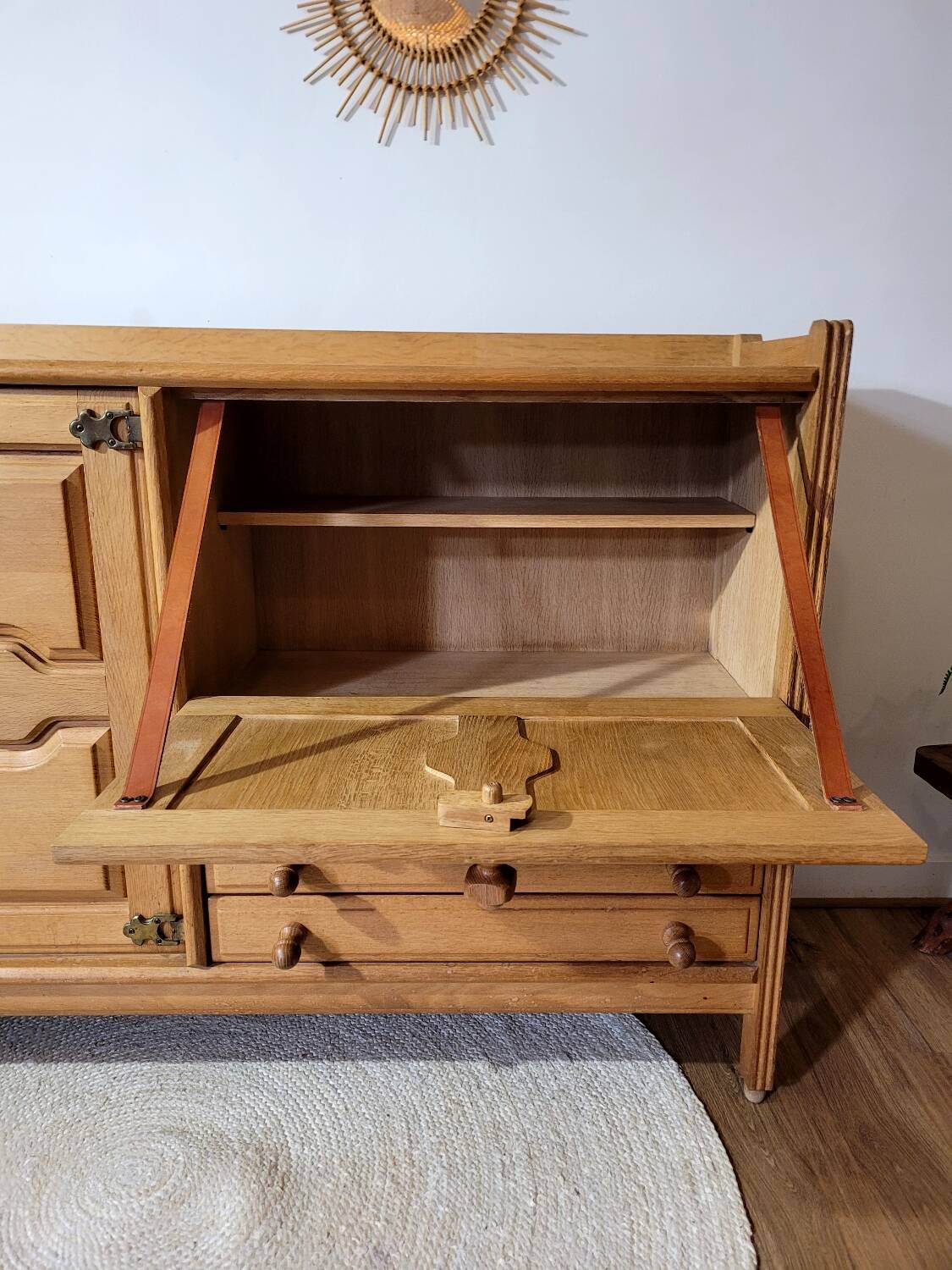 Vintage design oak buffet by Guillerme and Chambron