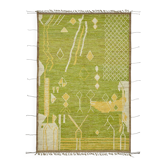 Tapis turc en laine verte fait main, pièce unique, 203 cm x 303 cm