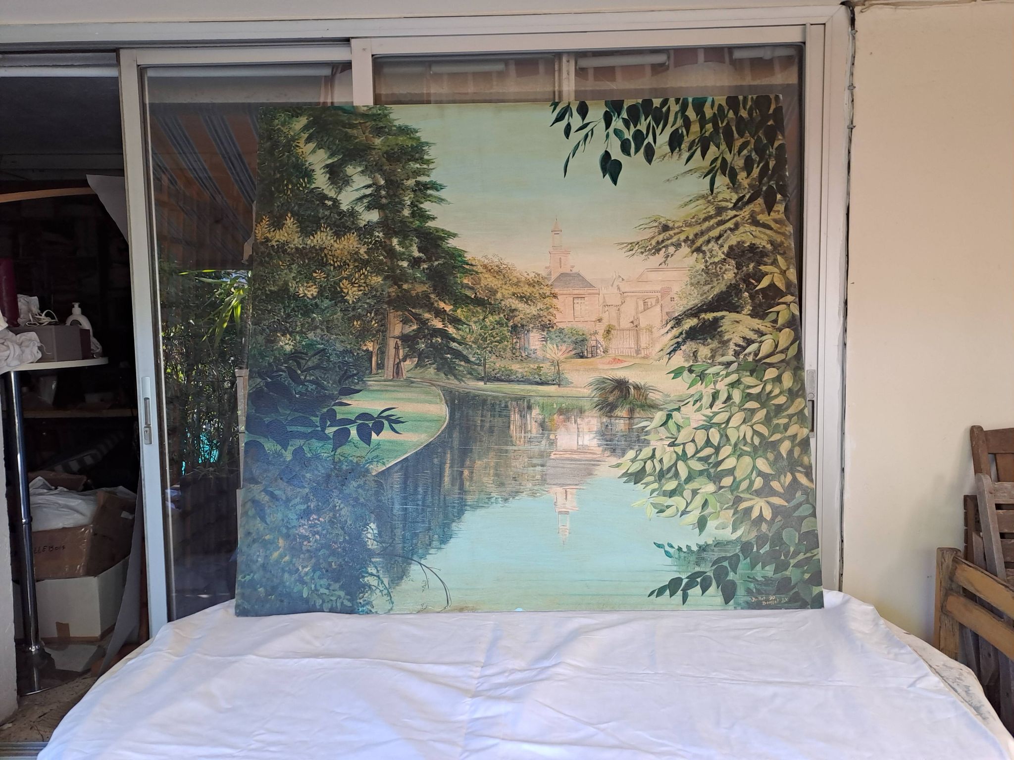 Large oil painting on wood by Jy Doussot contemporary French painter