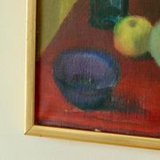 Oil on Swedish canvas "Still Life 'Bottles and Apples', Hugo Olson"
