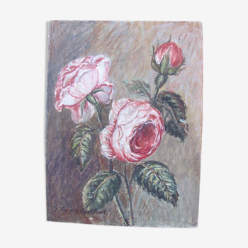 Painting - Two roses hatched and a button