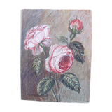Painting - Two roses hatched and a button