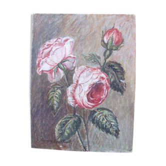 Painting - Two roses hatched and a button