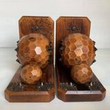Pair of wooden ball bookends