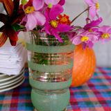 Granite glass vase almond green and golden 1950