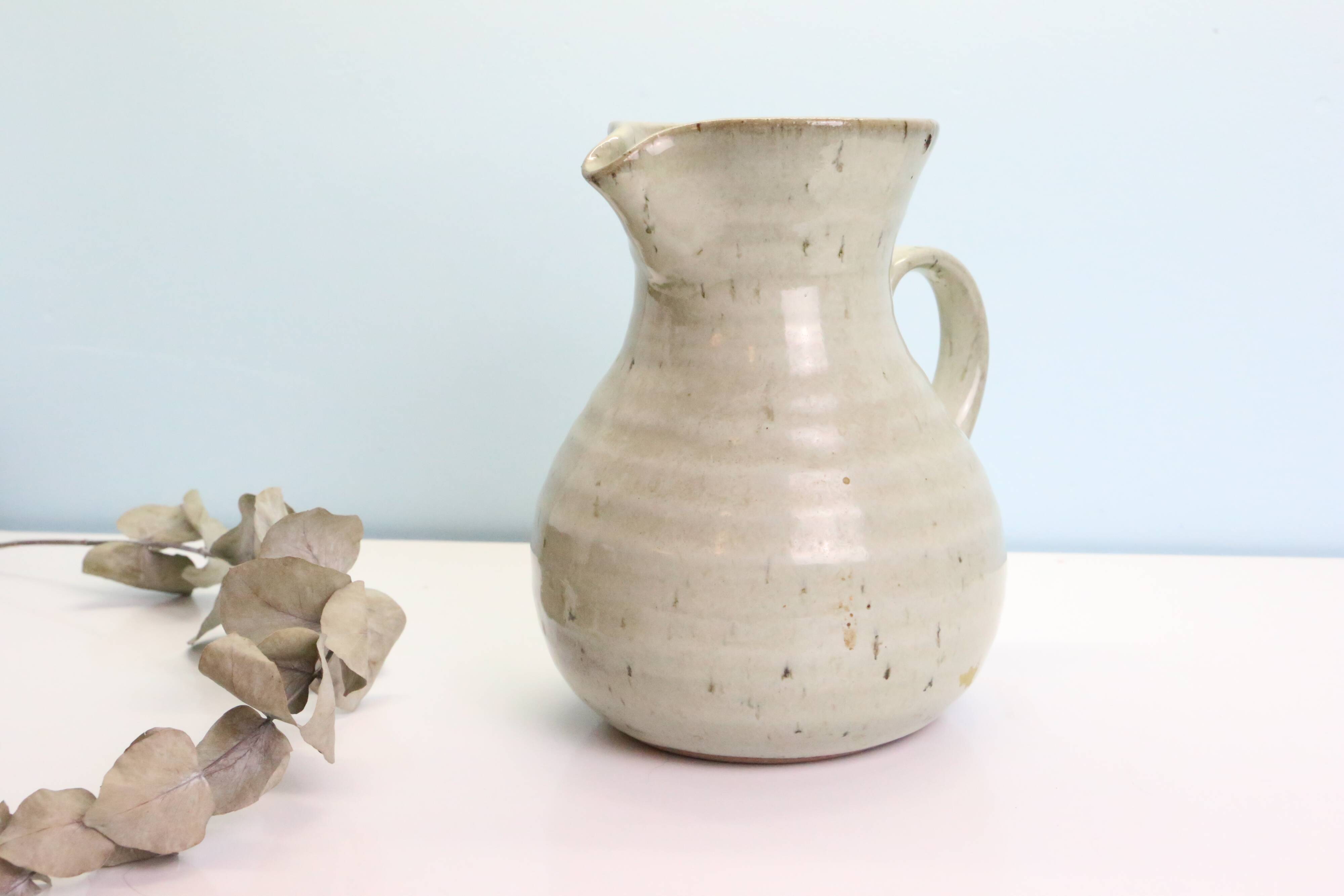 Glazed earth jug, Manziat pottery, rustic, vintage French