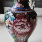 Chinese handcrafted baluster vase, hand-painted, in cloisonné enamel/Floral motifs, peonies 21 cm