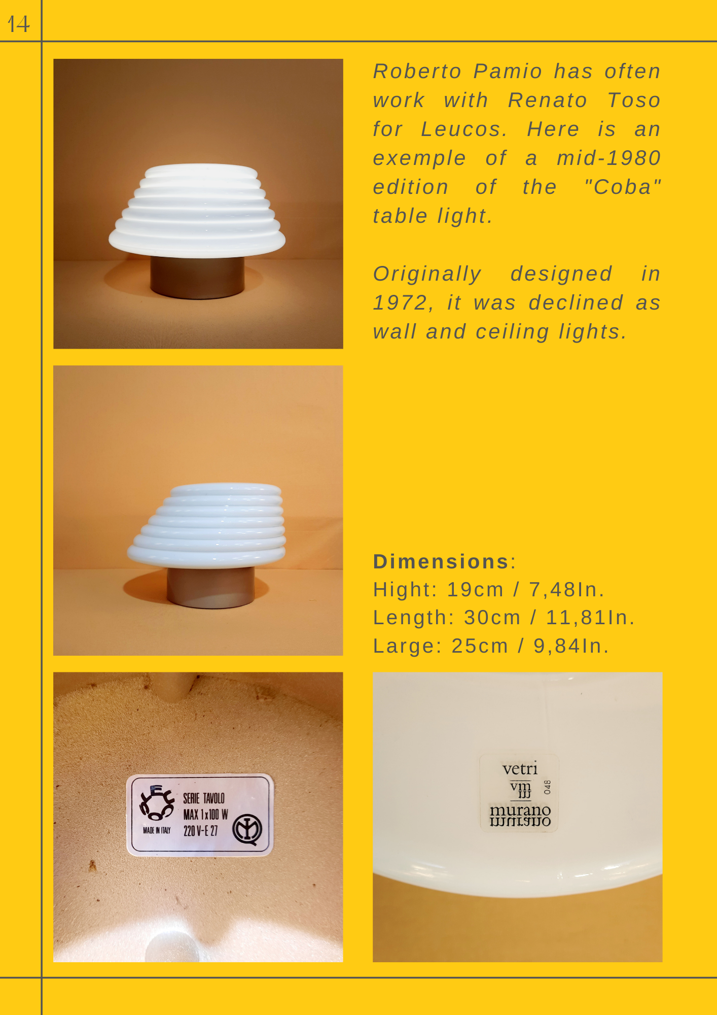 Coba table lamp by Roberto Pamio for Leucos 1972