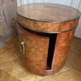 Drum side table in wood burl with door