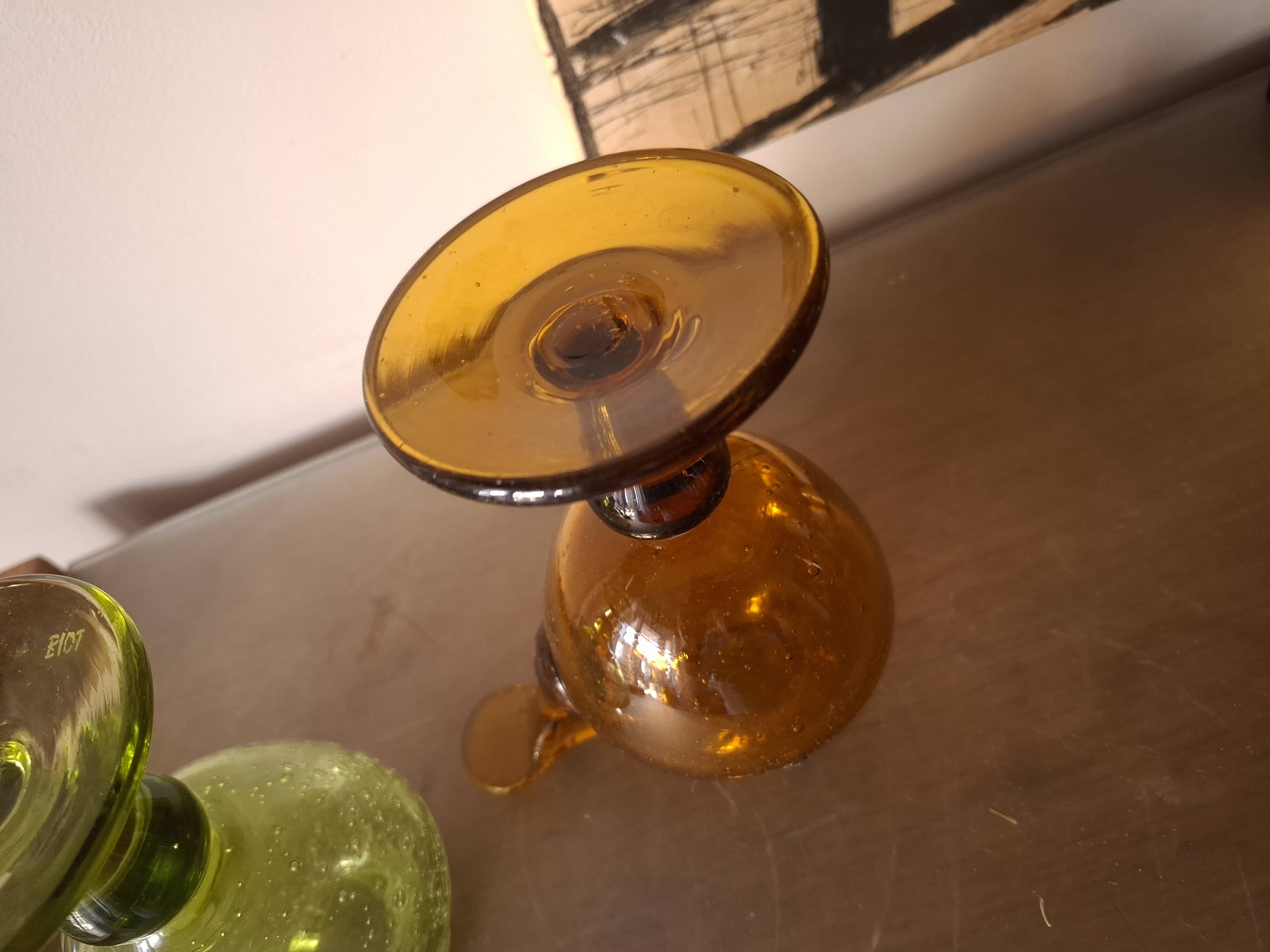 Two biot blown glass candle holders