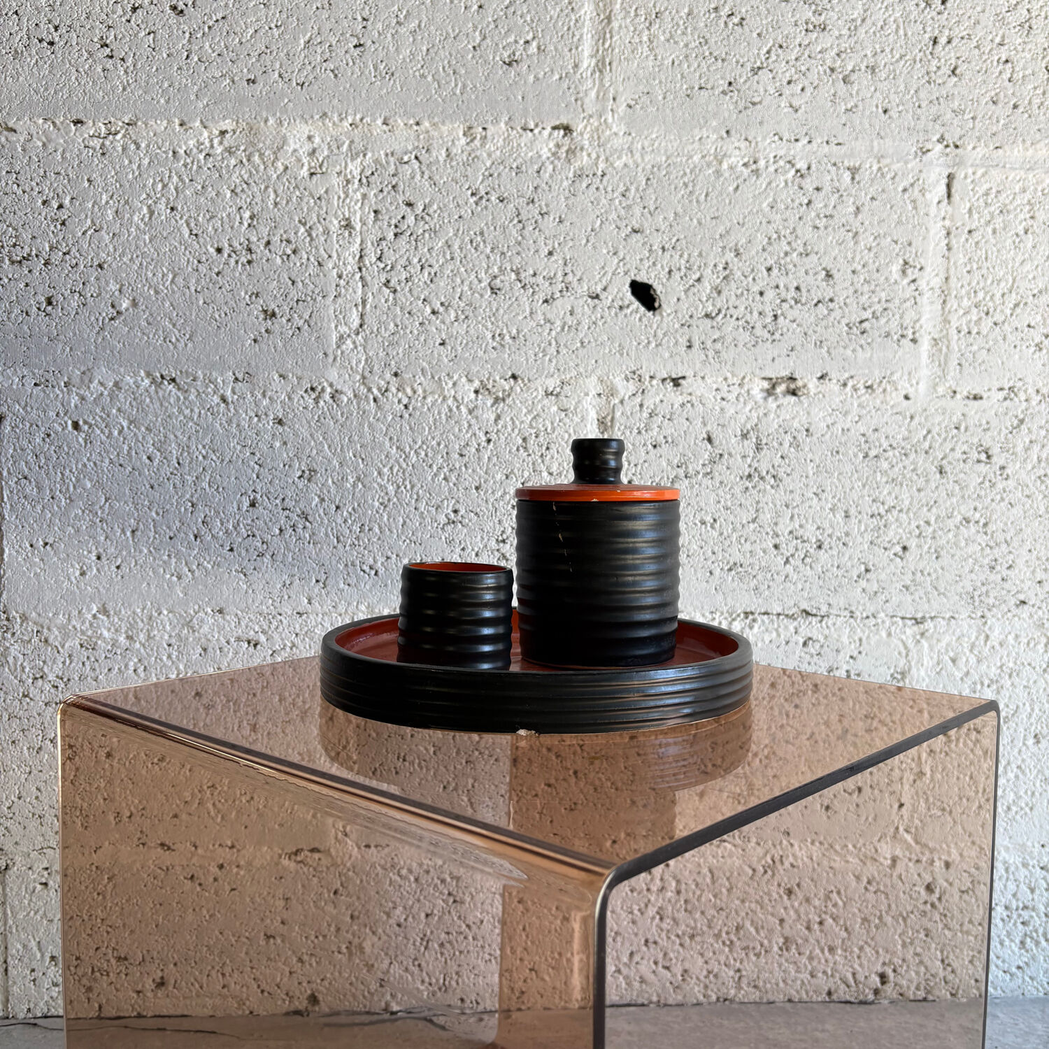 Smoked Plexiglass coffee table / side table, 1970.