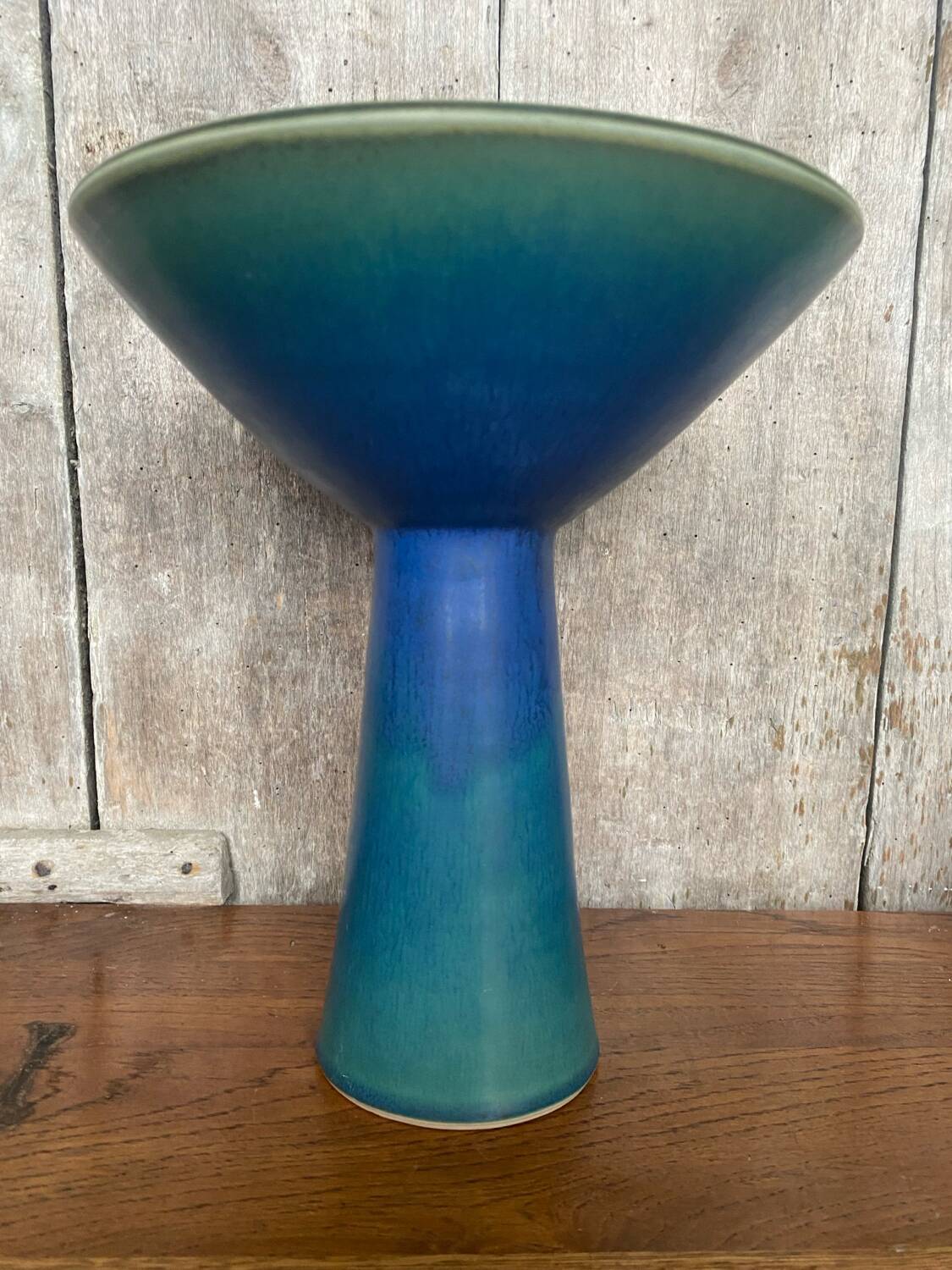 Antique Scandinavian Vintage Blue & Green Ceramic Cup Candle Holder