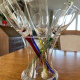 Set of 6 Vintage Champagne Flutes with Stand, German Handblown Glass