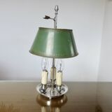 Authentic antique bouillotte lamp in chrome bronze with 3 lights, 1930s.