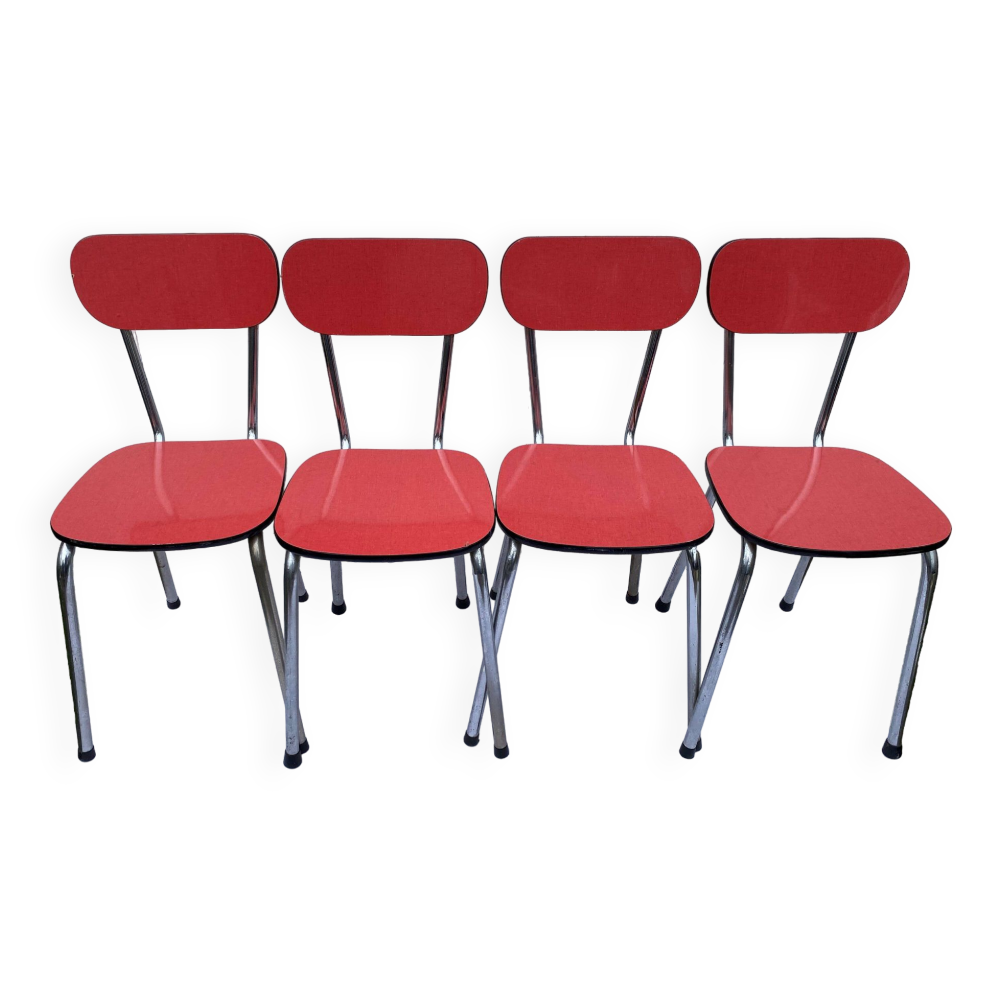 Set of 4 vintage chairs in pop red formica 1960s