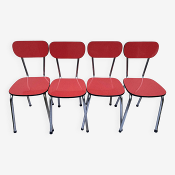 Ensemble de 4 chaises vintage en formica rouge pop années 1960