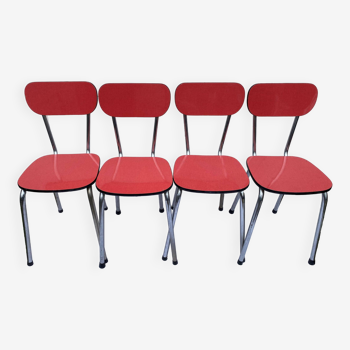 Set of 4 vintage chairs in pop red formica 1960s