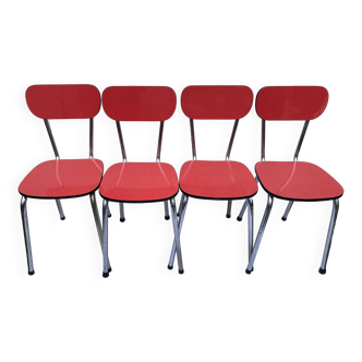 Set of 4 vintage chairs in pop red formica 1960s