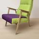 Pair of restored vintage armchairs, green and purple upholstery