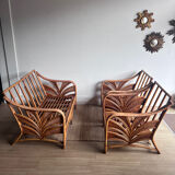 Rattan lounge set with 2 armchairs and a 'Palm Leaf' sofa from Vivai del Sud.