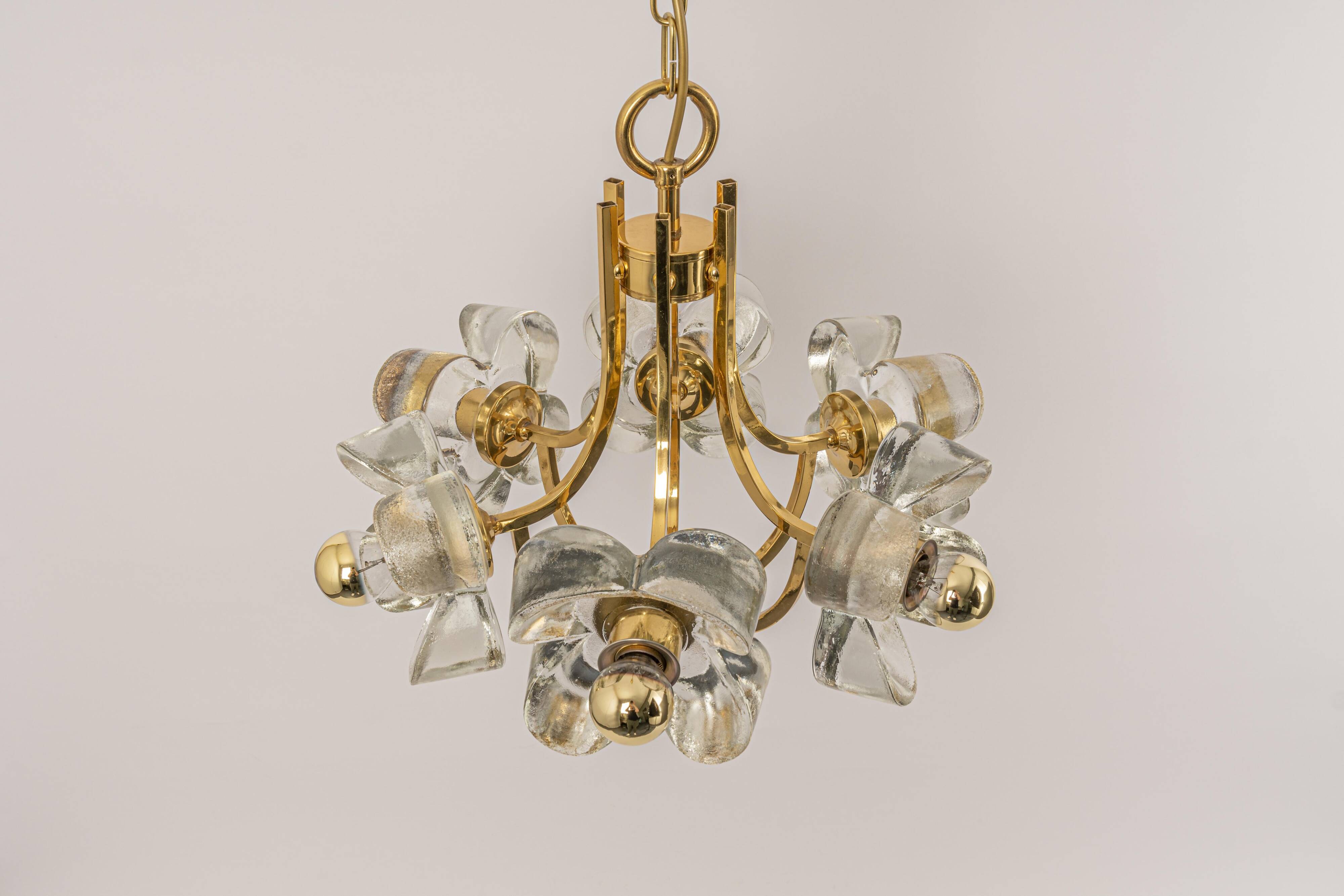 Large brass and crystal pendant light by Sische, Germany, 1970s.