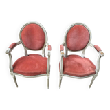 Paire de fauteuils  médaillons de style Louis  XVI
